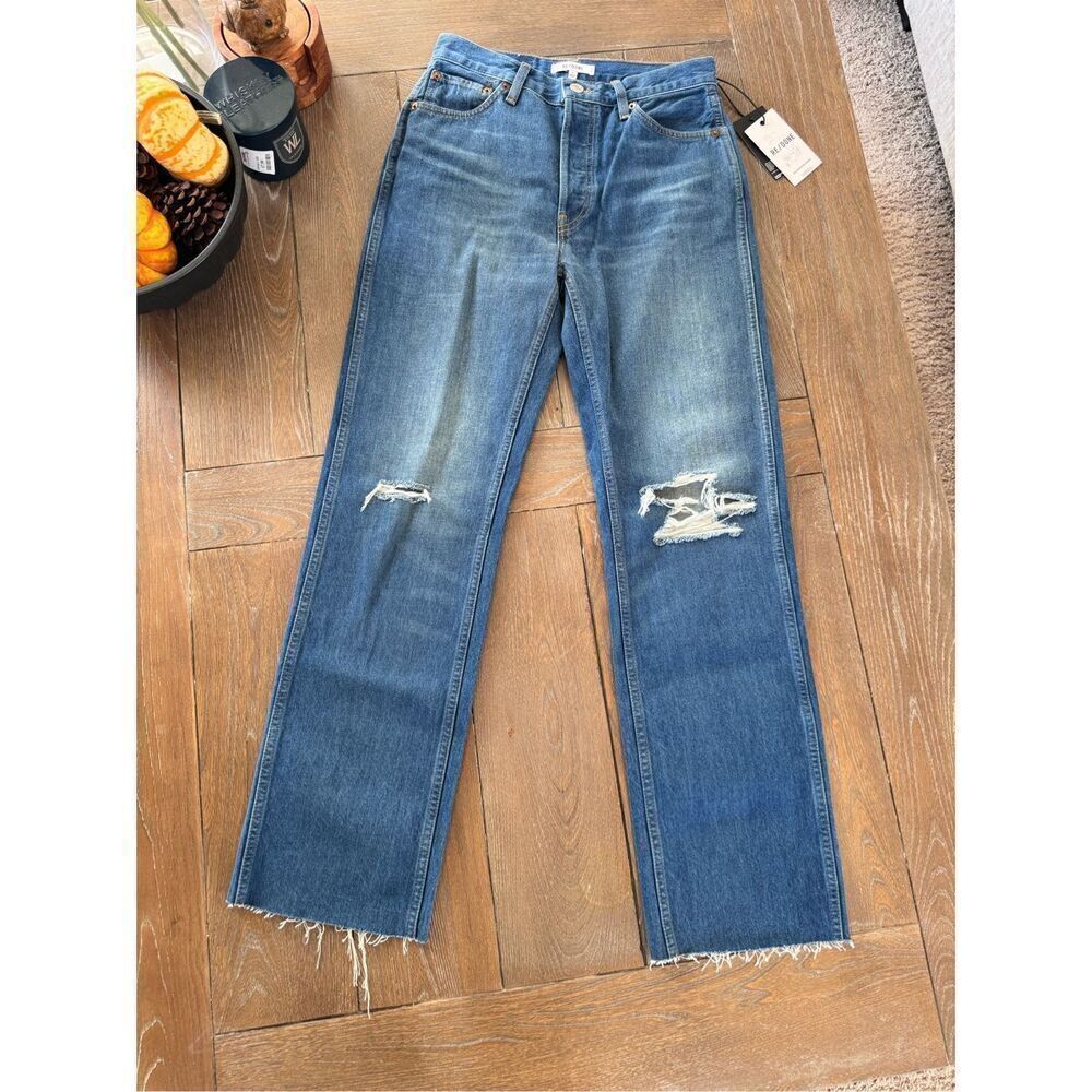 NWT RE/DONE 90s High Rise‎ Loose in Destroyed Broken Blue Size 27